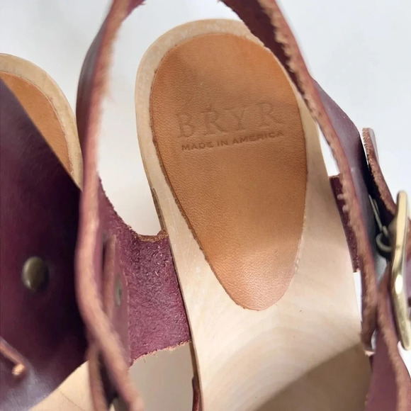 Bryr Emma Cross Toe High Heel Clogs Wine Burgundy One Buckle Peep Toe Size 36 - Picture 13 of 13